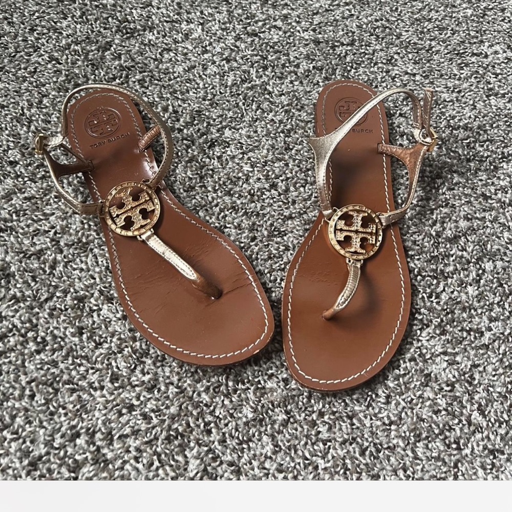 Tory Burch Metallic Gold and Brown Sandals